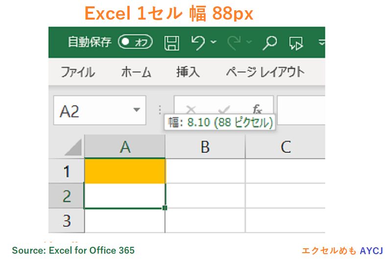 Excel 365 １セル 幅 88px